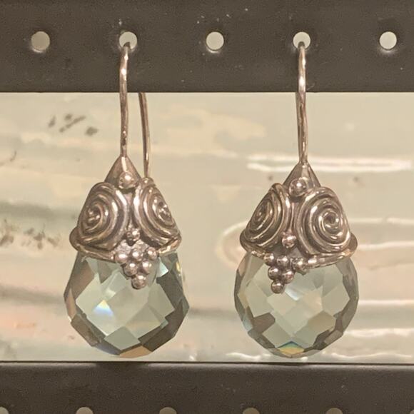 Sajen Earrings Sterling Silver & Light Blue Aquamarine Briolette Drop Fishhooks - Picture 1 of 8